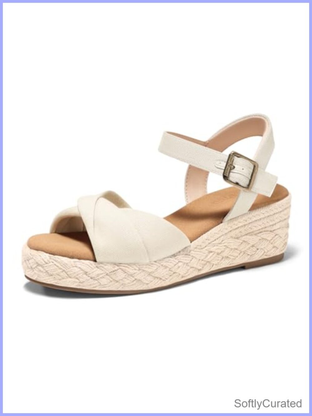 Coutgo Women's Canvas Platform Wedge Sandals Open Toe Ankle Strap Espadrille